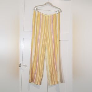 Carlisle Silk Linen Striped Yellow and Pink Wide Leg Pants Size 8 Boho Hippie
